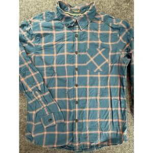 Quiksilver Shirt Mens Small Blue‎ Orange Plaid Waterman Collection Tailored Fit